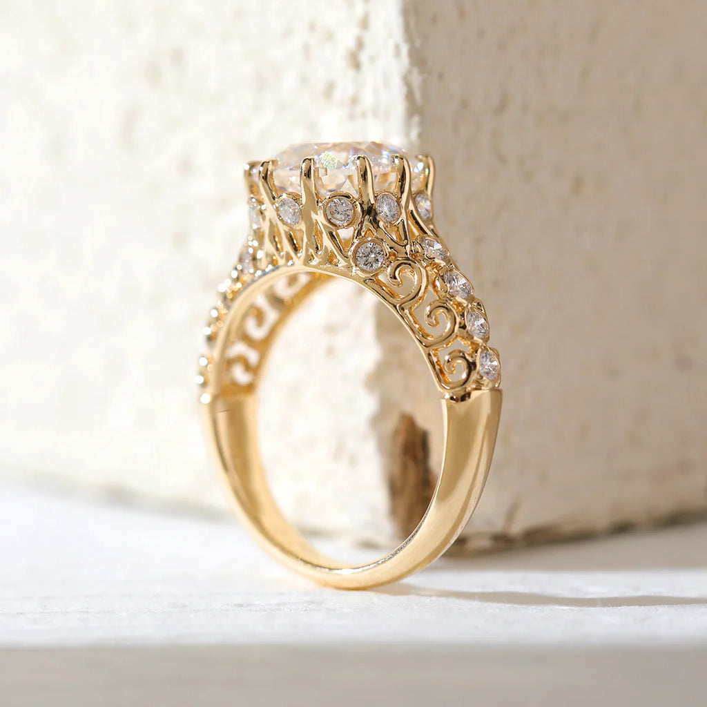 14K Yellow Gold 3.5ct Elongated Lab Diamond Antique-inspired Ring