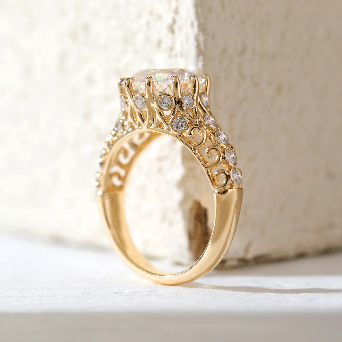 14K Yellow Gold 3.5ct Elongated Lab Diamond Antique-inspired Ring