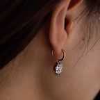 Elegant round-cut single 3-carat diamond two-tone hemispherical bezel-set pendant earrings