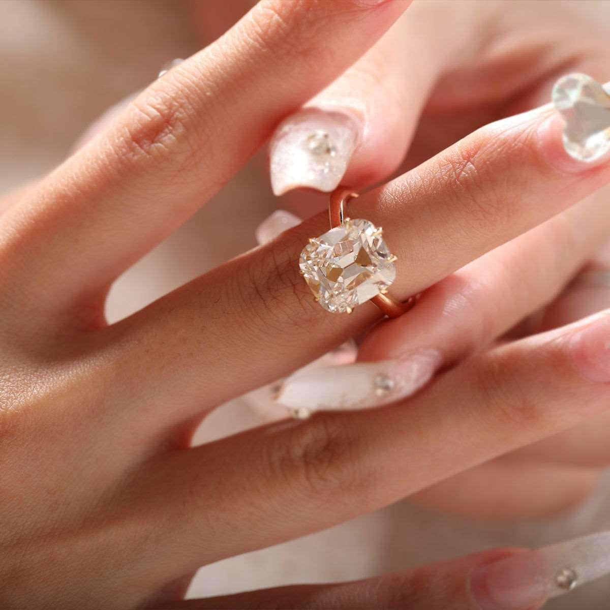 Antique diamond ring cut from old mines, 14k white gold, vintage cushion-cut diamond engagement ring, IGI certified vintage solitaire ring.