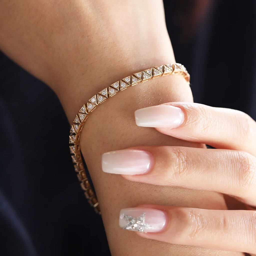 14K Yellow Gold Round Lab Dimaond Triangle Bracelet