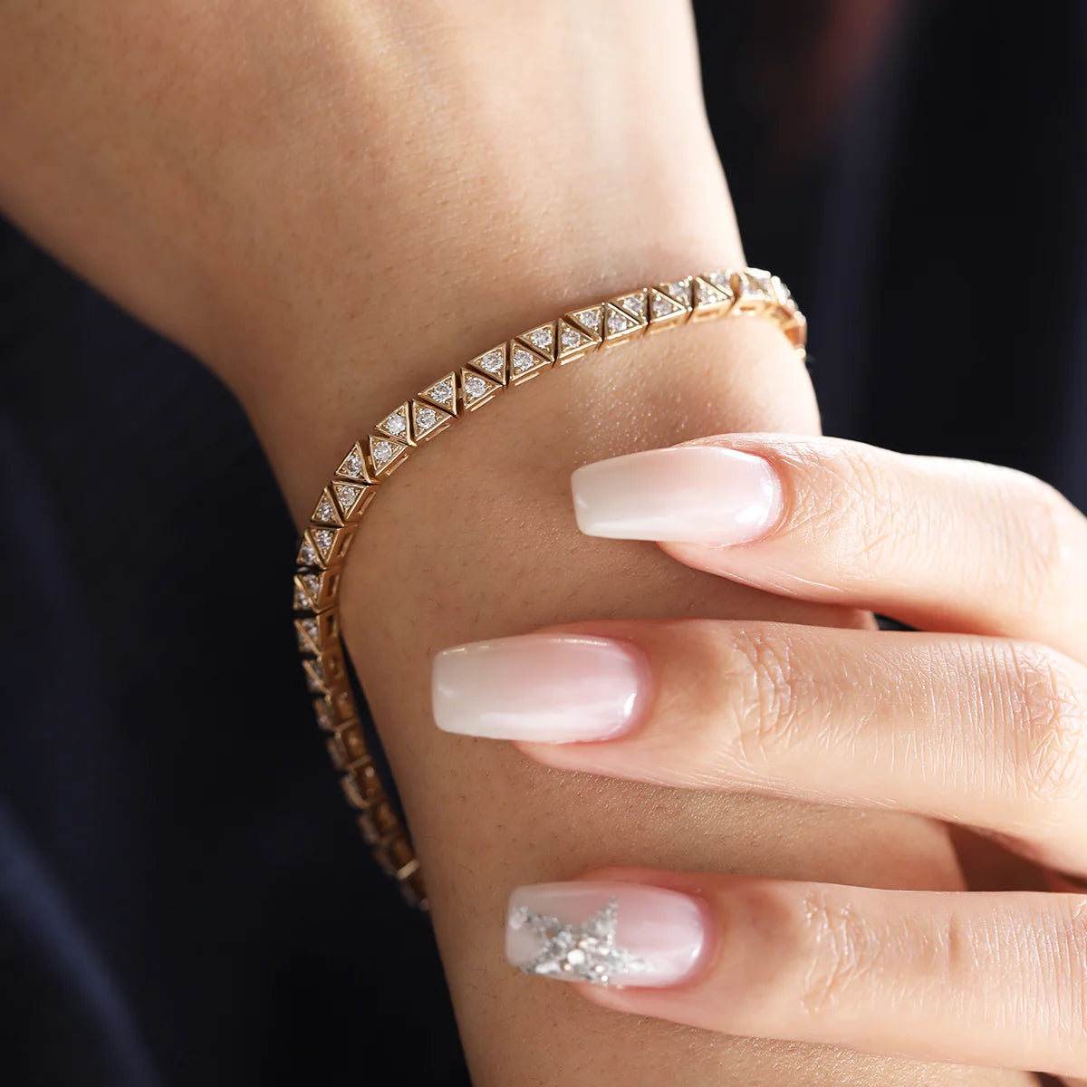 14K Yellow Gold Round Lab Dimaond Triangle Bracelet