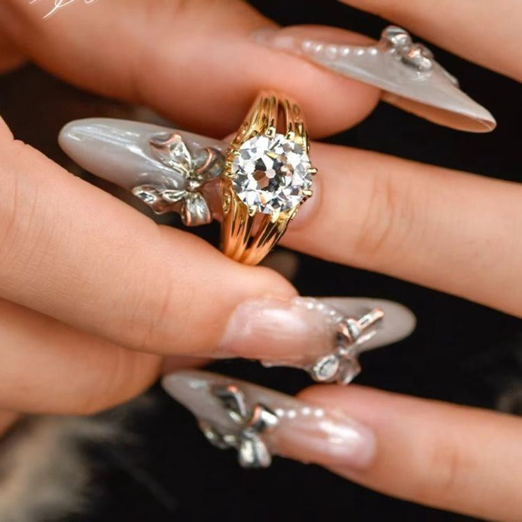 3-carat lab-cut diamond, old-cut 18k gold engagement ring, vintage style