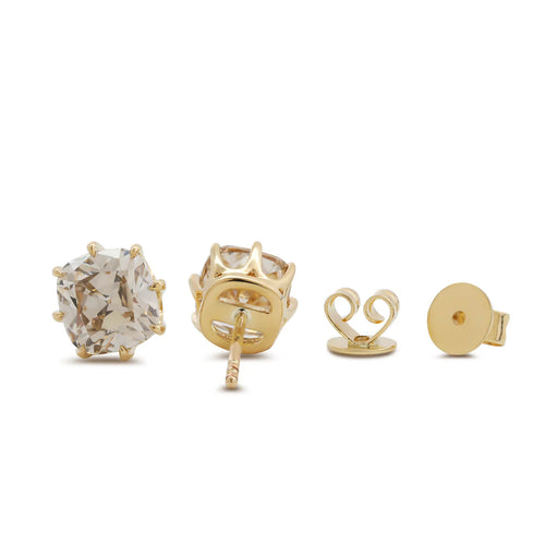 14K Yellow Gold 2 ct tw Old Mine Cut Lab Diamond 8 Claw Crown Basket Stud Earrings