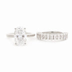 Oval Lab Diamond 4-Round Prong Hidden Halo Cathedral Bridal Set — Engagement Ring with Oval Lab Diamond Half Eternity Shared-Prong Band