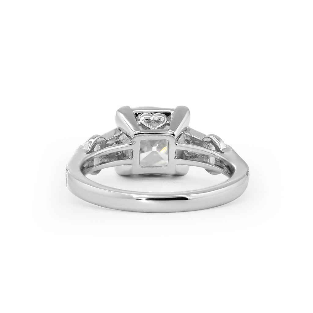 Vintage art style old mine cut 3-carat lab-grown diamond three-stone ring