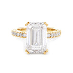 Emerald Cut Lab Diamond Double Round Prong Hidden Halo Millegrain Vintage Bridal Set — Engagement Ring with Half Eternity Band