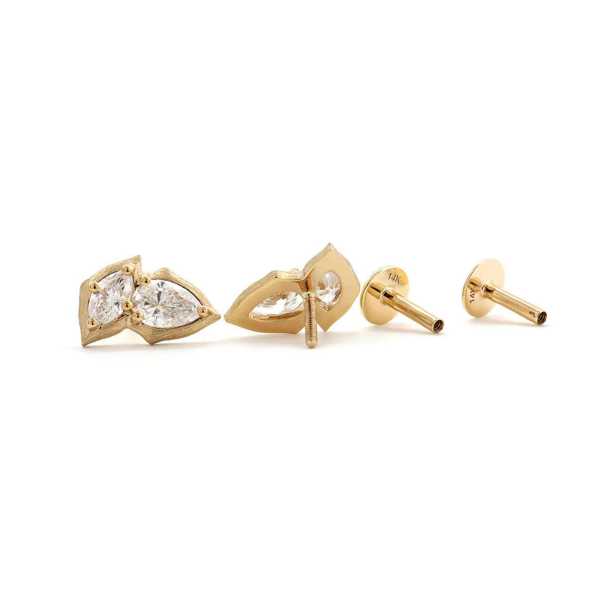 14K Yellow Gold Pear and Marquise Cut Lab Diamond Stud Earrings
