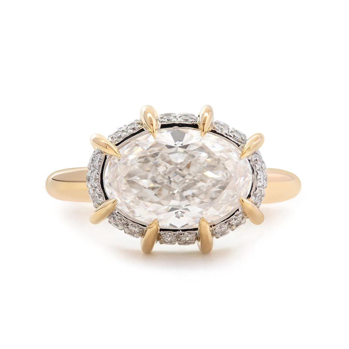 14K Yellow & White Gold 2.5ct Oval Cut Lab Diamond Halo Ring